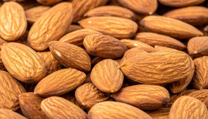 Fototapeta premium A close-up shot of a pile of almonds, showcasing their textured surfaces and natural, earthy tones.