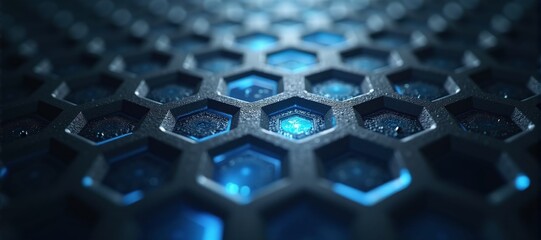Minimalist hexagonal matte pattern with subtle blue energy glow