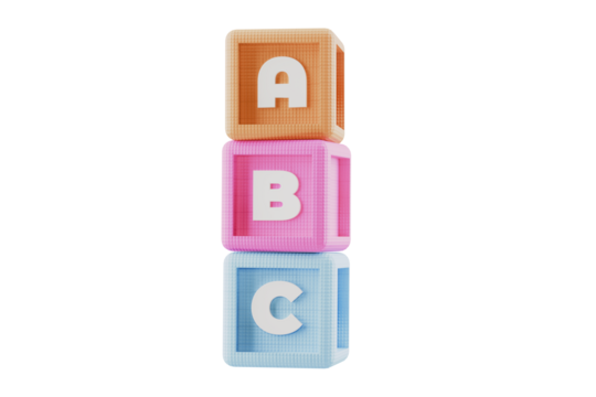 ABC alphabet building block cubes, on transparent background