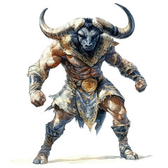 Minotaur, watercolor drawing vector, isolated on a white background.