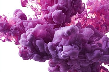 Abstract purple ink clouds on white