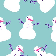 Christmas cartoon ice seamless happy snowman pattern for wrapping paper and fabrics