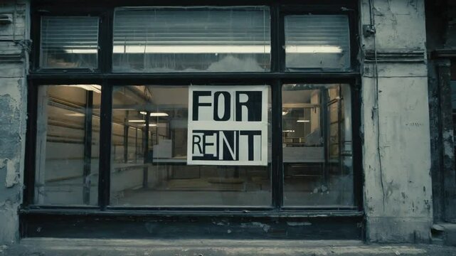 Store with a for rent sign.