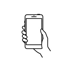 Hand holding smartphone in minimalist vector style  