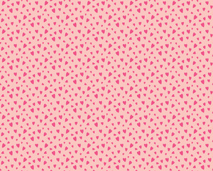 Seamless vector pattern with small pink hearts on soft beige background. Romantic and playful design perfect for Valentine's Day, wrapping paper, textile, or love-themed products.