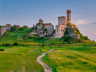 The ruins of the castle in Olsztyn near Czestochowa in the light of the setting sun. Poland