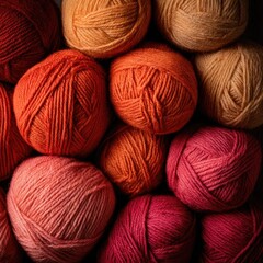Close-up of yarn balls in warm autumnal hues