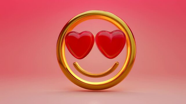 Radiant Emoji of Love: A golden emoji, its eyes replaced with two bright red hearts, conveys a feeling of warmth, love, and affectionate sentiment with an innocent touch.