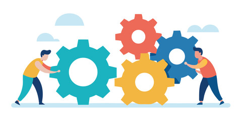 Teamwork collaboration business people working together gears mechanism