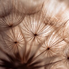 Close-up of a dandelion seed head, pale beige, intricate details