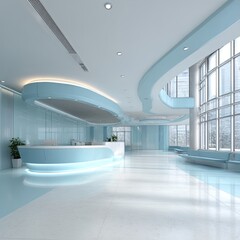 Light-blue modern medical reception area