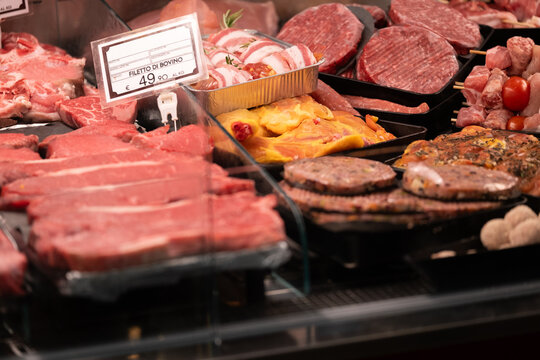 Fresh Meat Display in Butcher Shop