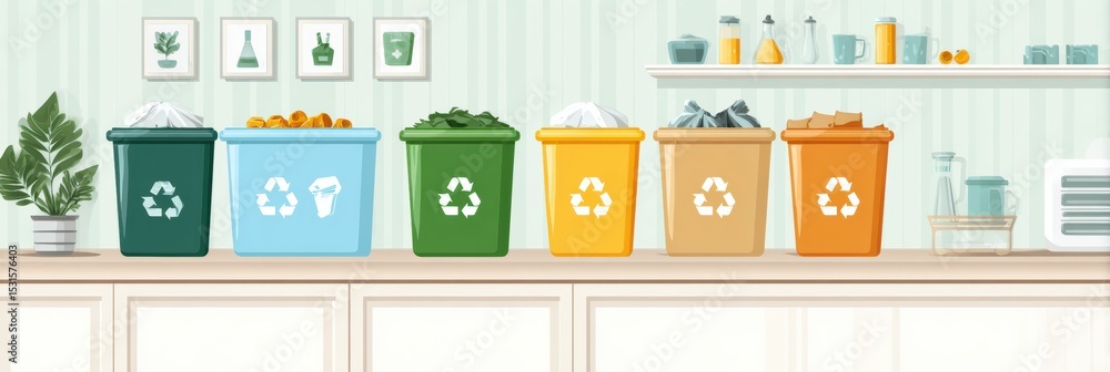 Poster Waste Sorting Infographic for Home With Four Bin Layout Showcasing Effective Trash Management Strategies