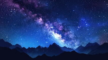 Starry sky above silhouette mountain range at night.