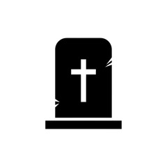 Vector icon of a cracked tombstone with a cross for Halloween