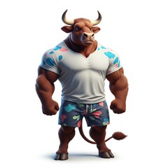 Bull NFT Art Portrait wearing a Shirt isolated on white background