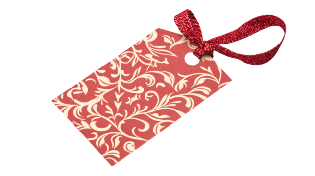 Gift tag with festive design isolated on white background 