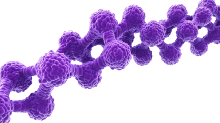 Purple molecule chain rotating on transparent background