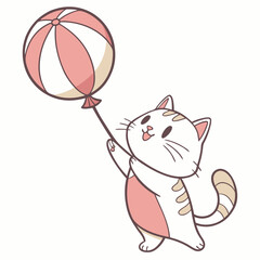 Cheerful Cat illustration Beach day SVG (with a balloon)