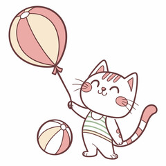 Cheerful Cat illustration Beach day SVG (with a balloon)
