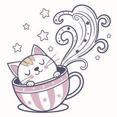 Sleepy Cat illustration Starry night SVG (in a teacup)