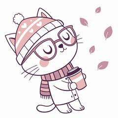 Peaceful Cat illustration Cozy winter SVG (wearing glasses)
