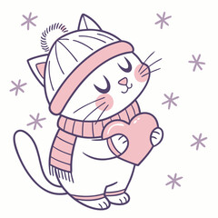 Peaceful Cat illustration Cozy winter SVG (holding a heart)