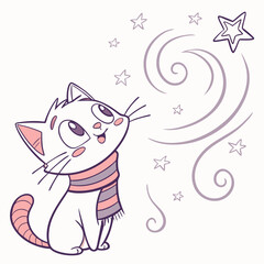 Cheerful Cat illustration Starry night SVG (with a scarf)