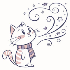 Cheerful Cat illustration Starry night SVG (with a scarf)