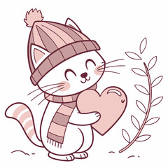 Cheerful Cat illustration Cozy winter SVG (holding a heart)