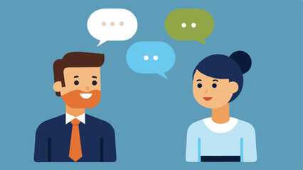 Business colleagues communicating ideas through speech bubbles