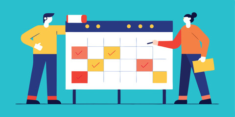 Team collaborating on project schedule calendar planning