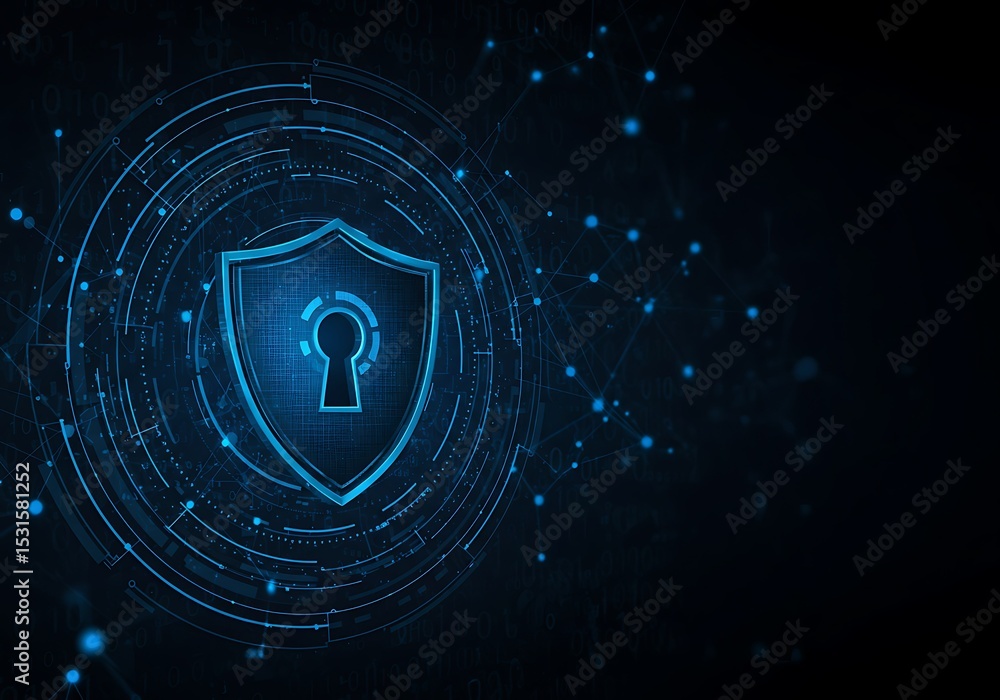 Aufkleber cybersecurity shield and keyhole logo for data protection and network security technology background