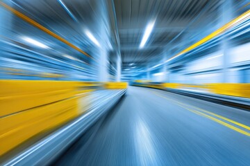 Industrial interior, motion blur, warehouse, speed