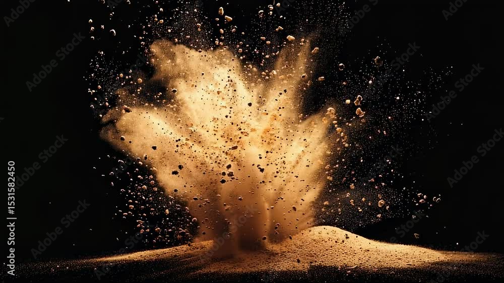 Poster dramatic explosion of dust and particles on a transparent background, creating a dynamic and visuall