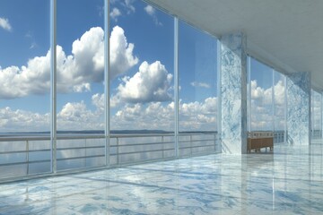 Spacious interior with panoramic water views