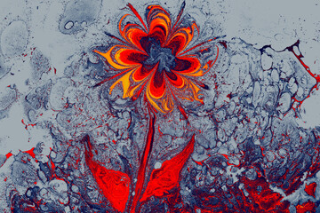 Abstract Ebru marbling effect pattern in the shape of a flower