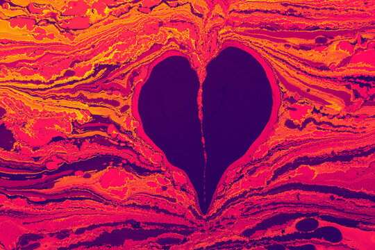 Naklejki Abstract Ebru marbling effect pattern in the shape of a heart