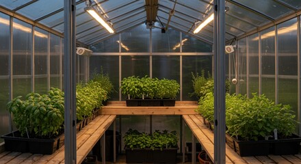 Lush Green Plants Growing in a Bright and Inviting Greenhouse Environment