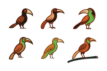 Naklejka premium set of hornbill bird vector illustration