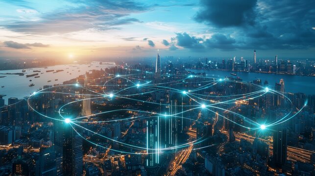 network, city, communication, society, dx, digital transformation, iot, future, data, information, buildings, system, construction, infrastructure, radio wave, line, internet, online, web, 5g, 6g, con