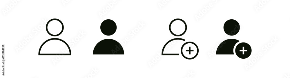 Poster user icons, including a new user icon with a plus sign. add user icon . for apps, login screens, social profiles, account creation, and digital identity interfaces