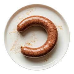 smoked sausage in plate isolated on white