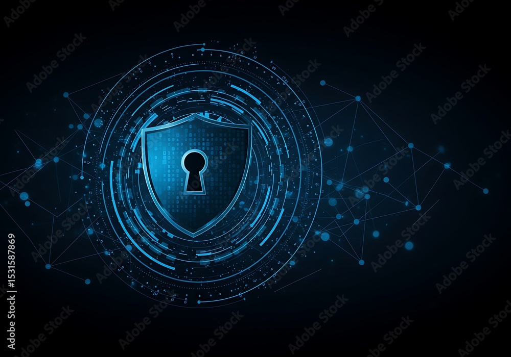 Aufkleber cyber security shield protection concept for online data privacy and network security technology