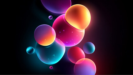 Colorful spheres floating against a dark background with vibrant lighting effects creating a modern art