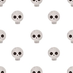 Halloween seamless pattern with cartoon skull. Colorful flat style. holiday theme. hand drawing. design for fabric, print, wrapper, textile