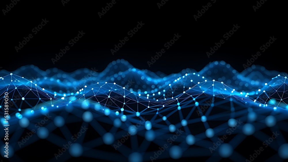 Poster abstract network connections digital landscape of glowing nodes and lines