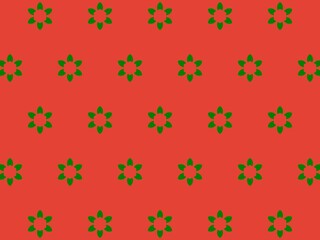 Seamless pattern of green floral motifs on a vibrant red background, perfect for festive designs and various applications.