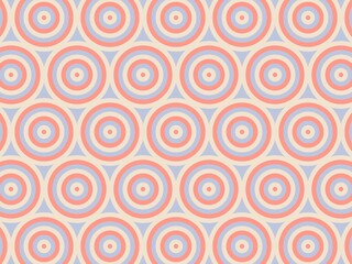 Seamless pastel pattern of concentric circles in soft coral, light blue, and beige, perfect for textile designs, wallpapers, and branding.