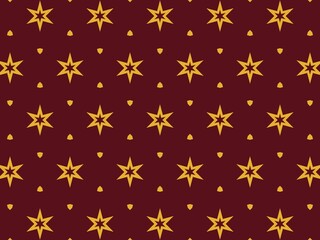 Seamless geometric pattern featuring golden stars on a deep maroon background, perfect for festive designs, wrapping paper, and luxurious branding.